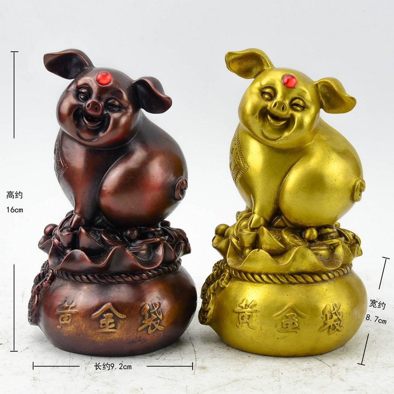 批发精工纯铜特价黄金袋猪 生肖福猪，为仿古家具与空间增辉的工艺品摆设